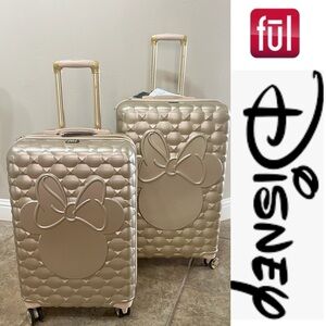 Ful Disney Minnie Mouse Gold Hard sided expandable Luggage set 25” 29”*NWT